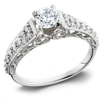 Pompeii3 5/8 Ct Vintage Engagement Ring Ex3 Lab Grown 14k White Gold (h-i,si2-i1) In Silver