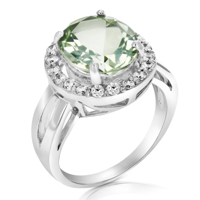 Vir Jewels 4 Cttw Green Amethyst Ring .925 Sterling Silver With Rhodium Oval Shape 12x10 Mm In White