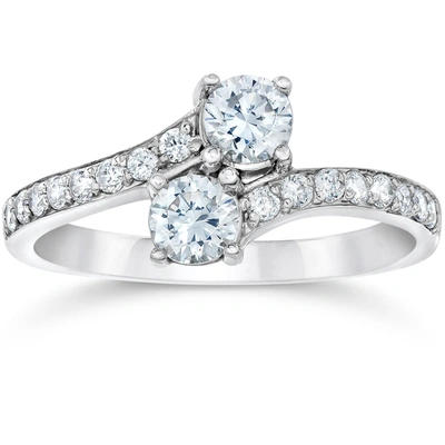 Pompeii3 1ct 2 Stone Forever Us Lab Created Diamond Engagement Ring 14k White Gold In Silver