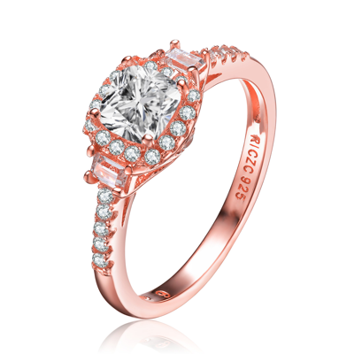 Genevive Sterling Silver Rose Gold Plated Cubic Zirconia Engagement Ring In Pink