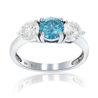 Vir Jewels 2 Cttw 3 Stone Blue And White Diamond Engagement Ring 14k White Gold