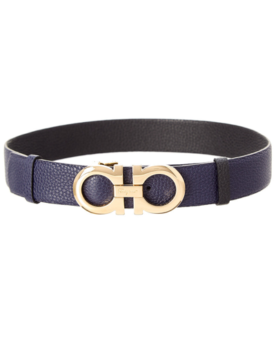 Ferragamo Salvatore  Adjustable & Reversible Gancini Leather Belt In Blue