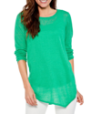 Nic + Zoe Featherweight Asymmetric Hem Linen Blend Sweater In Green