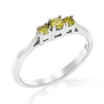 Vir Jewels 1/4 Cttw 3 Stone Yellow Diamond Engagement Ring In 14k White Gold Round