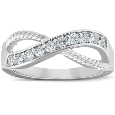 Pompeii3 1/2 Ct Diamond Infinity Braided Anniversary Right Hand Ring 10k Whie Gold In Silver