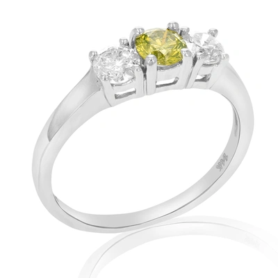 Vir Jewels 1 Cttw 3 Stone Yellow And White Diamond Engagement Ring 14k White Gold Bridal In Silver