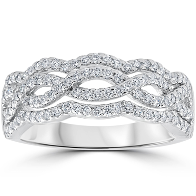 Pompeii3 .67ct Diamond Multi Row Infinity Cross Over Ring 14k White Gold Size 7 In Silver