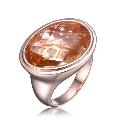 Genevive Sterling Silver Rose Gold Plated Morganite Cubic Zirconia Cocktail Ring In Pink