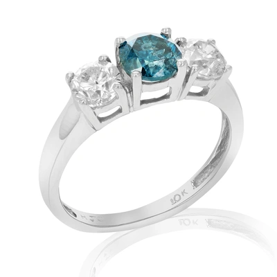 Vir Jewels 2 Cttw 3 Stone Blue And White Diamond Engagement Ring 10k White Gold