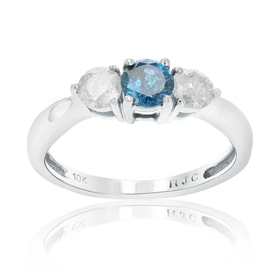 Vir Jewels 1 Cttw 3 Stone Blue And White Diamond Engagement Ring In 10k White Gold