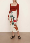 Vince Painted Abstract Pattern Draped Knot Midi Skirt In Multi