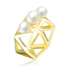 GENEVIVE GENEVIVE Sterling Silver Gold Plated Freshwater Pearls Geometric Ring