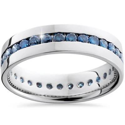 Pompeii3 1 1/5ct Blue Diamond Channel Set Eternity Ring 14k White Gold