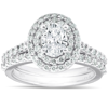 Pompeii3 2ct Oval Diamond Double Halo Engagement Wedding Ring Set 14k White Gold In Silver