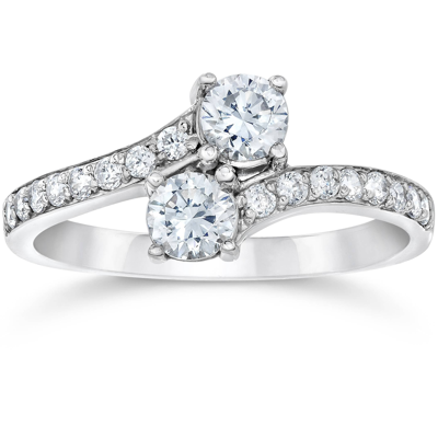 Pompeii3 Forever Us Two Stone Round Diamond 1 Ct Solitaire Ring 14k White Gold In Silver
