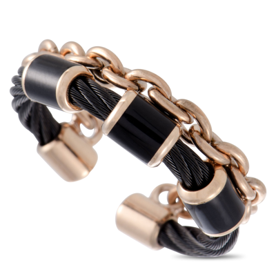 Charriol St. Tropez Stainless Steel Pink And Black Pvd Black Enamel Cable And Chain Band Ring In Multi-color