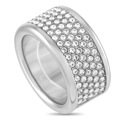 Calvin Klein Hook Stainless Steel White Crystal Ring In Silver
