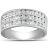 Pompeii3 1 Ct Tdw Three Row Channel Set Diamond Wedding Ring 10k White Gold Band In Silver