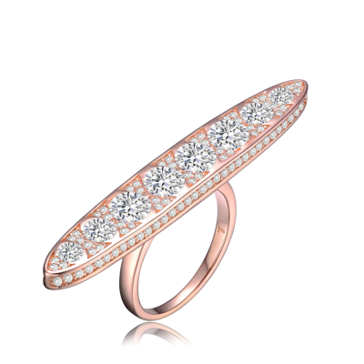 Genevive Sterling Silver Gold Plated Cubic Zirconia Pave Bar Ring In Pink