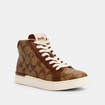 Coach Outlet Clip Court High Top Sneaker In Signature Canvas In Brown