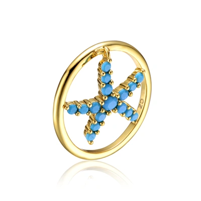 Rachel Glauber 14k Gold Plated And Blue Topaz Cubic Zirconia Modernring In Gold-tone