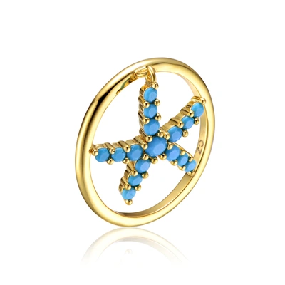 Rachel Glauber 14k Gold Plated And Blue Topaz Cubic Zirconia Modernring