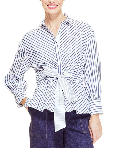 Pearl By Lela Rose Poplin Full Sleeve Belted Top In Nocolor