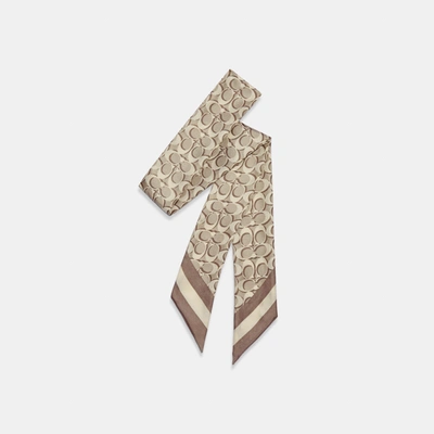 Coach Outlet Signature Print Silk Skinny Scarf In Beige