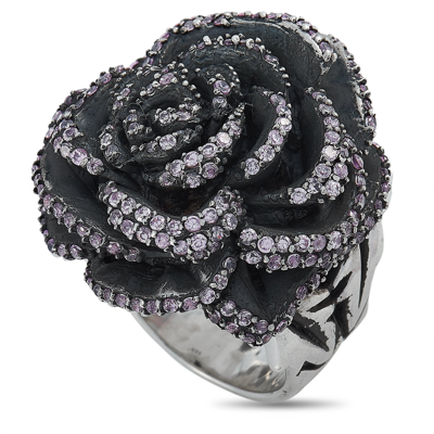 King Baby Silver And Pink Cubic Zirconia Rose Ring In Multi