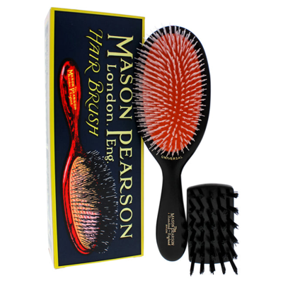 Mason Pearson Universal Nylon Brush - Nu2 Dark Ruby By  For Unisex - 2 Pc Hair Brush And Cleaning Bru In Multi