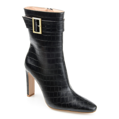 Journee Collection Elaine Croc Embossed Comfort Foam Bootie In Black
