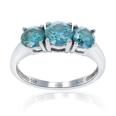 Vir Jewels 2 Cttw 3 Stone Round Blue Diamond Engagement Ring 14k White Gold Bridal Wedding