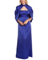 Theia Carrie Draped Cape-sleeve Gown In Blue