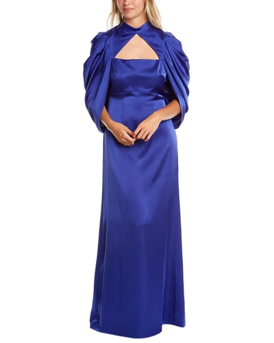 Theia Carrie Draped Cape-sleeve Gown In Blue