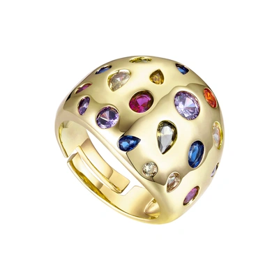 Rachel Glauber Rg 14k Gold Plated With Rainbow Gemstone Cubic Zirconia Diamond Dome Ring In Multi