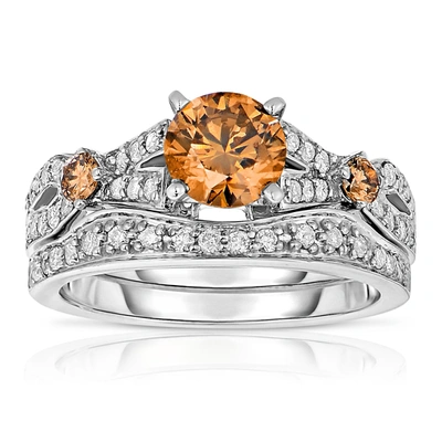Vir Jewels 1.60 Cttw 3 Stone Champagne Diamond Engagement Ring 14k White Gold