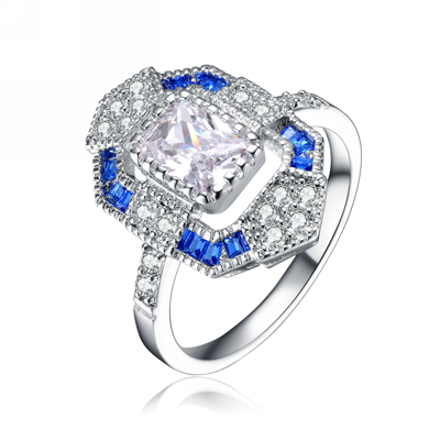 Genevive Sterling Silver Sapphire Cubic Zirconia Coctail Ring In Blue