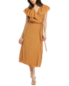 Vince Flutter-sleeve Belted Midi Wrap Dress In Brown
