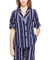 Pearl By Lela Rose Striped Camp Shirt In Blue