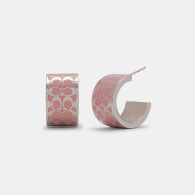 Coach Outlet Signature Huggie Earrings In Pink