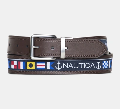 Nautica Mens Reversible Flag Belt In Multi