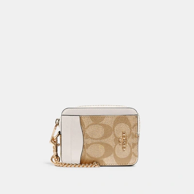Coach Outlet Zip Card Case In Signature Canvas In Beige