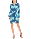 Toccin Tie Dye Wrap Front Long Sleeve Shirtdress In Multi