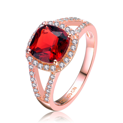 Genevive Sterling Silver Rose Gold Plated Ruby Cubic Zirconia Cocktail Ring In Red