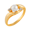 Splendid Pearls .04ct Diamond 14k Gold Ring With A White 7-8mm Freshwater Pearl In Yellow