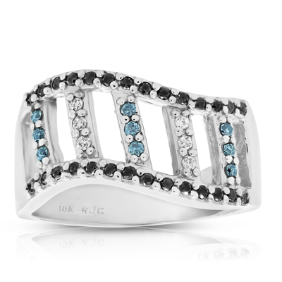Vir Jewels 0.35 Cttw Black, Blue And White Diamond Wedding Band Ring 10k White Gold In Silver