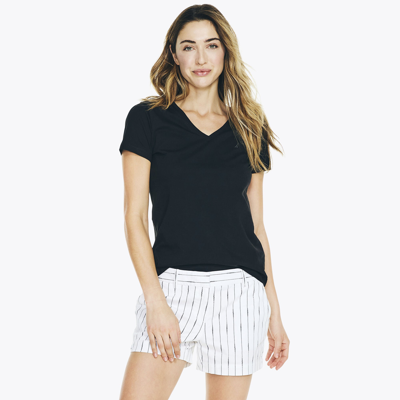 Nautica Womens Solid V-neck T-shirt In Black