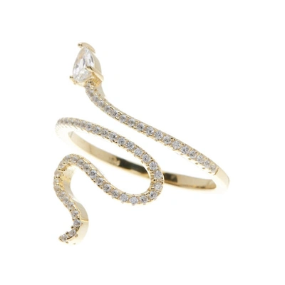 Adornia Crystal Snake Ring 14k Yellow Gold Vermeil .925 Sterling Silver In White