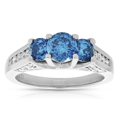 Vir Jewels 2.56 Cttw Blue And White Diamond 3 Stone Ring 14k White Gold Engagement