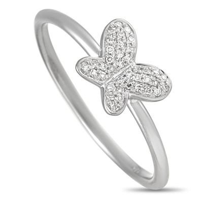Non Branded Lb Exclusive 14k White Gold 0.08 Ct Diamond Butterfly Ring In Silver